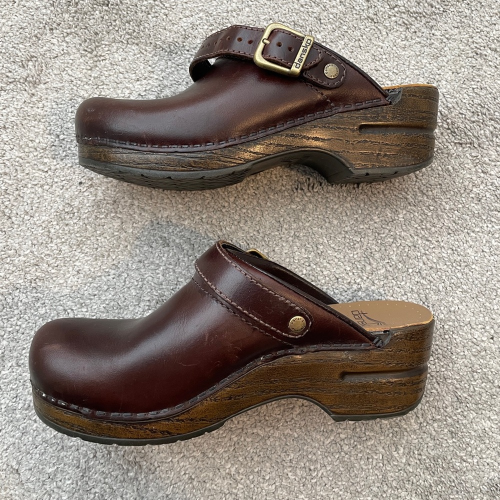 Dansko Dark Brown Leather Clogs with Buckle - Picture 10 of 11